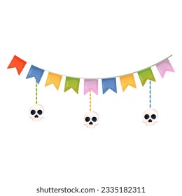  bunting garland with skull flags on white isolated 