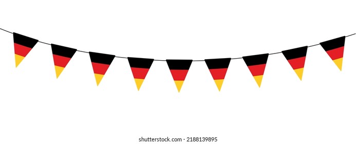 bunting garland, string of triangular flags for outdoor party, German Unity day, pennant, retro style vector illustration, wimpelkette deutschland