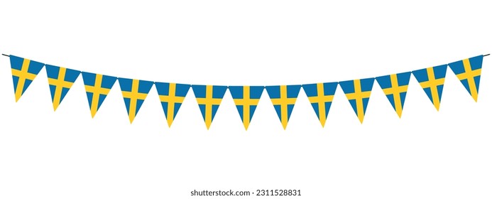 conglomerado con colmenas suecas, azul y amarillo, cadena de banderas triangulares, elemento decorativo vectorial