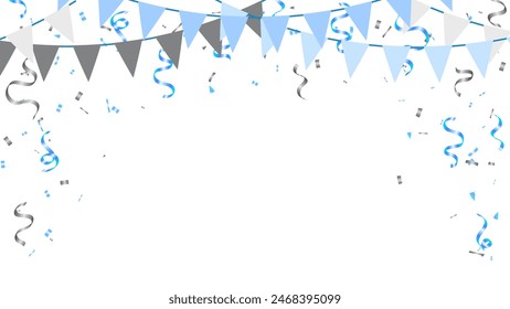 Bunting hanging banner Blue flag triangles and confetti elements decoration party. winter