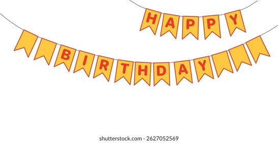 Bunting, hanging flags with text Happy Birthday, festive decorations, garland, isolated vector illustration. Holiday celebration, festival, carnival, party, anniversary design element