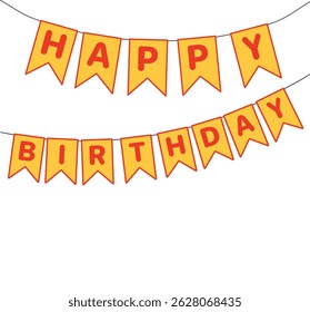 Bunting, bandeiras penduradas com texto Feliz aniversário, decorações festivas, grinalda, ilustração vetorial isolada. Celebração de férias, festival, carnaval, festa, elemento de design de aniversário