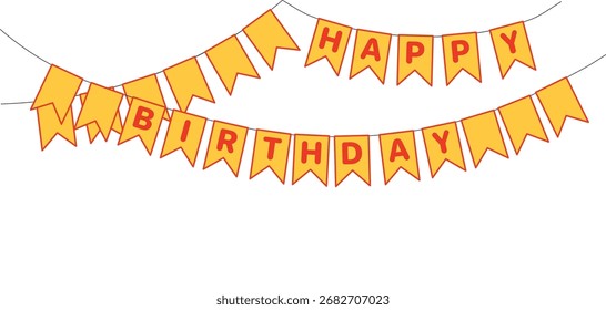 Bunting, banderas colgantes con texto Feliz cumpleaños, decoraciones festivas, guirnalda, Ilustración vectorial aislada. Celebración de Festiva, festival, carnaval, fiesta, elemento de diseño de aniversario