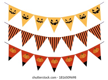 Bunting Hanging Halloween pumpkin theme, triangle flags, Halloween party Decorations.