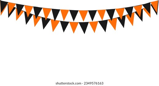 Bunting Hanging Orange Black Flags Triangles Banner Background. Halloween, Trick, Treat, Night, Harvesting, Autumn, Thanksgiving, Goust, Pumpkin, party, celebration concepts.