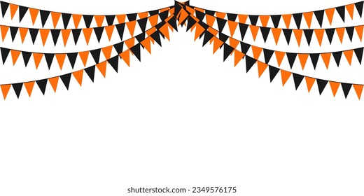 Bunting Hanging Orange Black Flags Triangles Banner Background. Halloween, Trick, Treat, Night, Harvesting, Autumn, Thanksgiving, Goust, Pumpkin, party, celebration concepts.