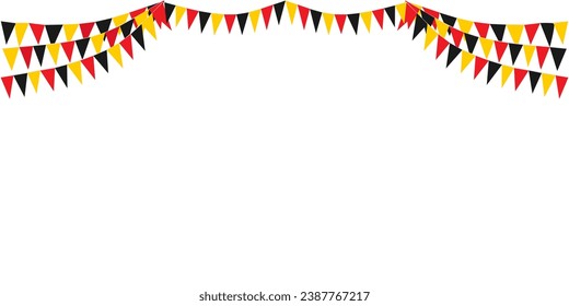 Bunting Hanging Red Black and Yellow Flag Triangles Banner Background. Bunting flags for celebration, party, fair, market, sale, nations. German, Deutschland concepts.