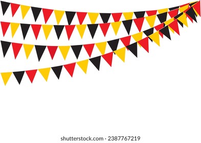 Bunting Hanging Red Black and Yellow Flag Triangles Banner Background. Bunting flags for celebration, party, fair, market, sale, nations. German, Deutschland concepts.