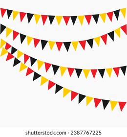 Bunting Hanging Red Black and Yellow Flag Triangles Banner Background. Bunting flags for celebration, party, fair, market, sale, nations. German, Deutschland concepts.