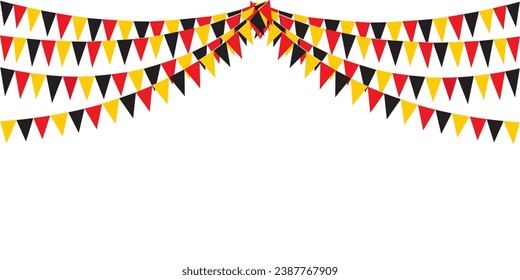 Bunting Hanging Red Black and Yellow Flag Triangles Banner Background. Bunting flags for celebration, party, fair, market, sale, nations. German, Deutschland concepts.