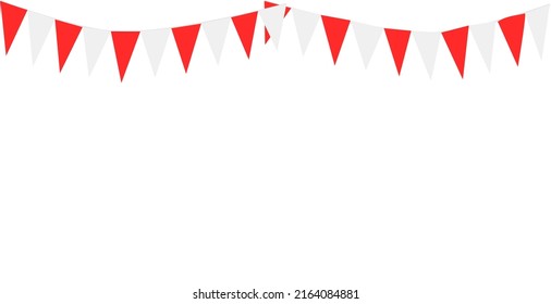 Bunting Hanging Red and White Flag Triangles Banner Background. Bunting flags for celebration, party, fair, market, sale. China, Canada, Swiss, Denmark concepts.