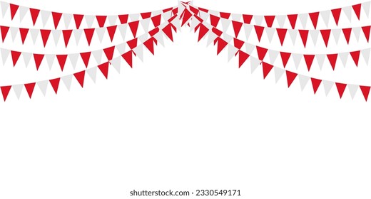 Bunting Hanging Red and White Flag Triangles Banner Background. Bunting flags for celebration, party, fair, market, sale. China, Canada, Swiss, Denmark concepts.