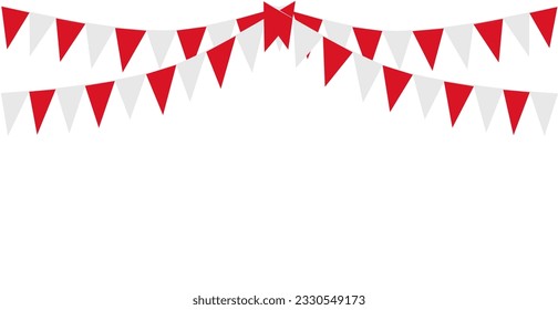 Bunting Hanging Red and White Flag Triangles Banner Background. Bunting flags for celebration, party, fair, market, sale. China, Canada, Swiss, Denmark concepts.
