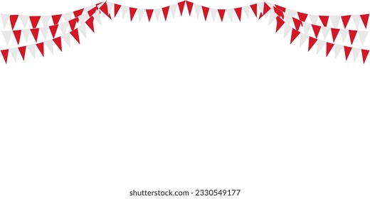 Bunting Hanging Red and White Flag Triangles Banner Background. Bunting flags for celebration, party, fair, market, sale. China, Canada, Swiss, Denmark concepts.