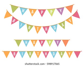 Bunting For Happy Birthday On White Background, Vector Eps10 Illustration