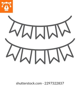 Bunting line icon, outline style icon for web site or mobile app, party and decoration, garland flags vector icon, simple vector illustration, vector graphics with editable strokes.