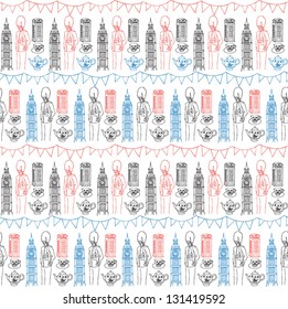 Bunting and London icons seamless pattern
