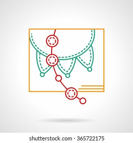 Bunting and paper garlands, lights. Party decorations. Thin color line style vector icon. Element for web design, business, mobile app.