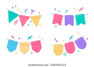 Bunting party. colorful paper For decoration at birthday parties. Vector Illustration.