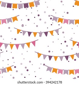 Bunting party flags garland  seamless vector pattern. Good idea for birthday party, wedding celebration, wrapping paper, textile, wallpaper, arrival baby card and other