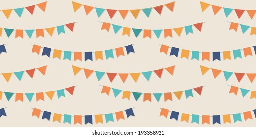 Bunting party flags seamless vector pattern for your designs (birthday party, wedding celebration, wrapping paper, textile, wallpaper)