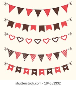 Bunting set brown and red colors scrapbook flags design elements