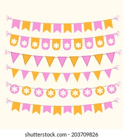 Bunting set pastel orange and pink scrapbook design elements
