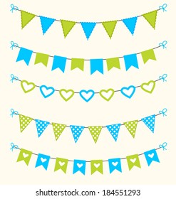 Bunting set patel green and blue scrapbook  flags design elements