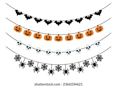 Bunting set with pumpkins, bats, spiders and skulls. Garlands for Halloween.	
