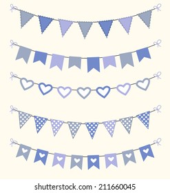 Bunting set retro blue and grey colors for scrapbook, web design, greeting cards or flyers decoration