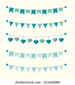 Bunting set retro green colors for scrapbook, web design, greeting cards or flyers decoration
