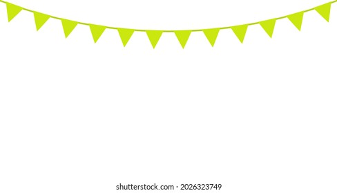 Bunting triangle flags with ribbon. Decorative light green party pennants for birthday, event, carnival, celebration, anniversary background. Template design for invitations, greetings cards. Vector