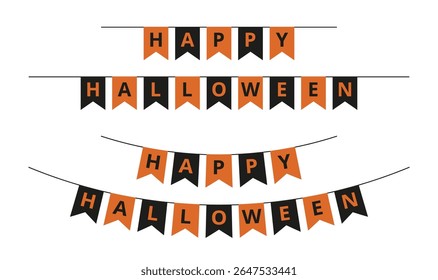 Buntings with flags and inscription Happy Halloween.	
