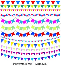 Buntings garlands set isolated on white background. Vector.