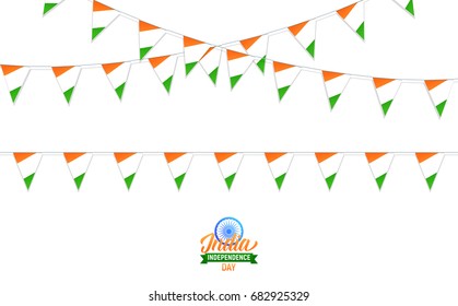 Buntings of India flag. Decorations for India Independence Day. Realistic India flag buntings