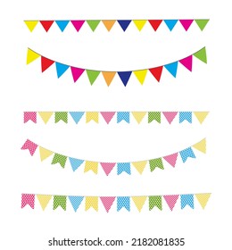 Los bungalows sobre fondo blanco. Accesorios multicolores y brillantes. Embalaje de vectores de garland eps10