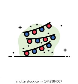 Buntings, Party Decoration, Party Bulb  Business Flat Line Filled Icon Vector Banner Template