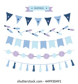Buntings set blue and violet colors