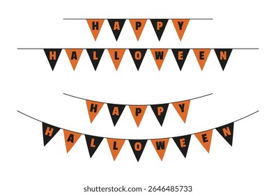 Buntings with triangle flags and inscription Happy Halloween.
