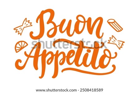 Buon Appetito italian vector logo badge with hand written modern calligraphy. Elegant lettering logotype, menu design, vintage retro style. Restaurant service for events and party.