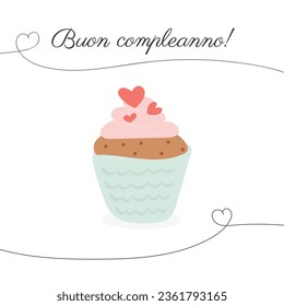 Buon compleanno birthday anniversary card. Cute  simple cupcake vector illustration