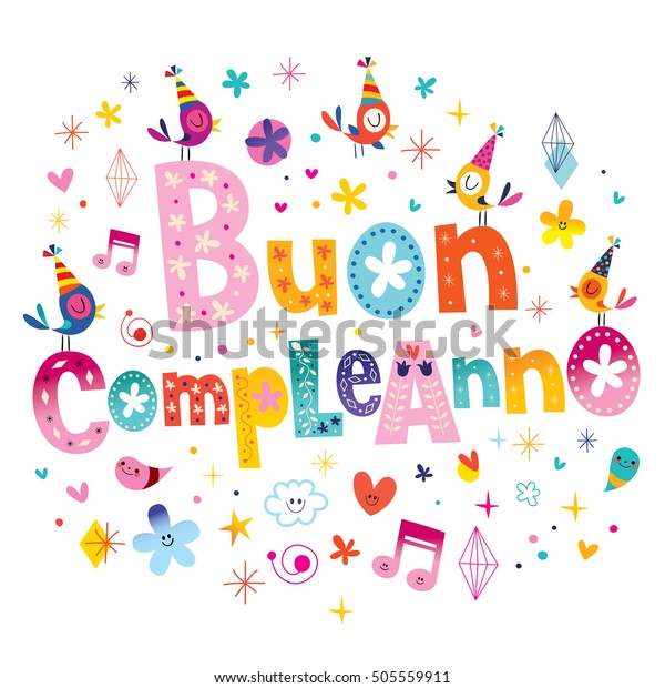 イタリア語のグリーティングカードでのbuon Compleanno誕生日 のベクター画像素材 ロイヤリティフリー