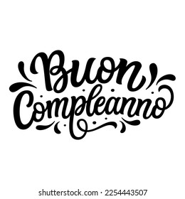 Buon Compleanno, traducción italiana: Feliz cumpleaños. Texto con letras a mano aislado en fondo blanco. Tipografía vectorial para decoraciones de fiestas, globos, tarjetas, afiches, pancartas