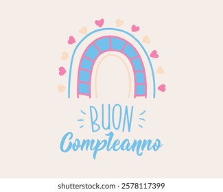 Buon Compleanno. Translation from Italian - Happy Birthday. Greeting card with hand drawn lettering.