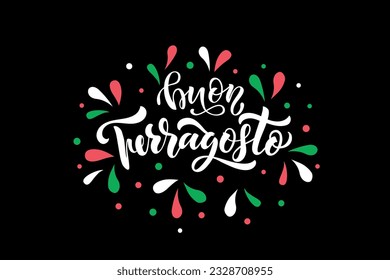 Buon Ferragosto (Happy Ferragosto) Italian summer festival. Vector greeting card with handwritten text and colorful splashes. Hand lettering typography, modern brush calligraphy. Holiday poster
