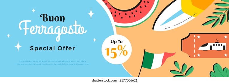 buon ferragosto horizontal banner vector flat design