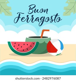 Buon Ferragosto italia summer festival illustration in flat style