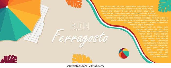 Buon Ferragosto Italian Festival banner, summer holiday in Italy, vector illustration.