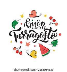 Buon Ferragosto Italian summer festival celebrated on 15 August. Greeting card with handwritten text. Hand lettering typography, modern brush calligraphy. Holiday poster, banner, logo, invitation