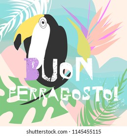 Buon Ferragosto italian summer holiday. Tropical vector illustration